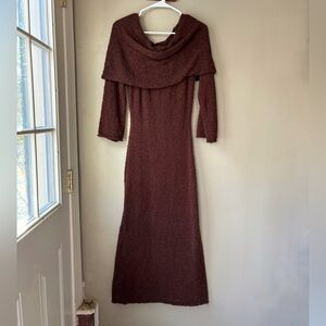 SHEIN Cozy Brown Foldover Neckline Sweater Dress S